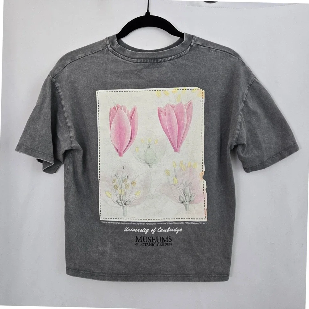Zara Cambridge Botanic Garden Boxy Cropped Graphic Tee‎ Womens XS or Kids 11-12